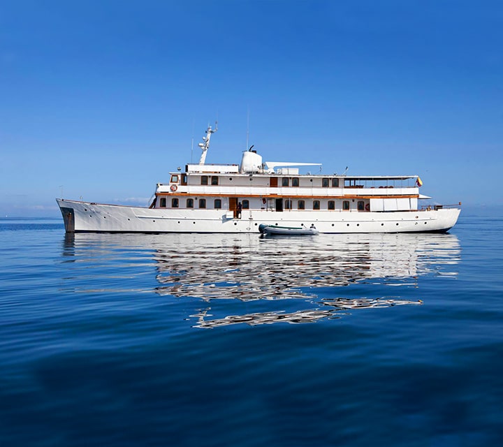 Grace Yacht anchored in the calm seas of the Galapagos Islands
