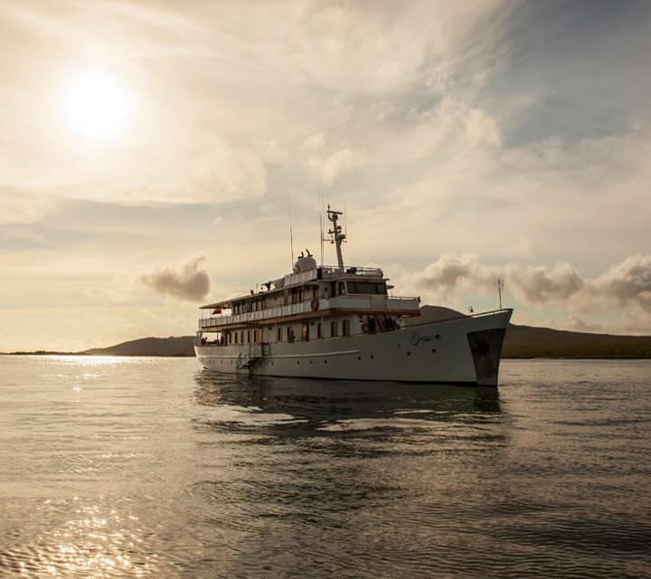 Grace Yacht at sunset in Galapagos