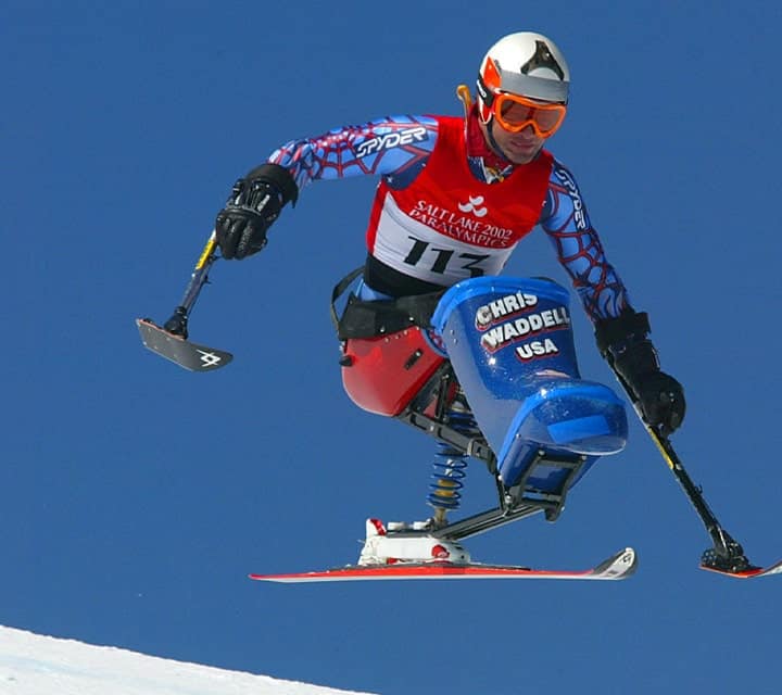 Paralympian Athlete Chris Waddell skiing