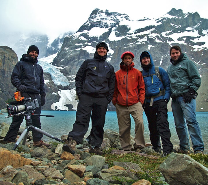 Chronos Cinema film crew at Laguna Azul in Argentina Patagonia with Quasar Expeditions