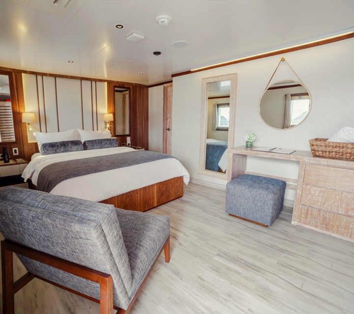 Spacious luxury suites in the Evolution Yacht on Galapagos cruises