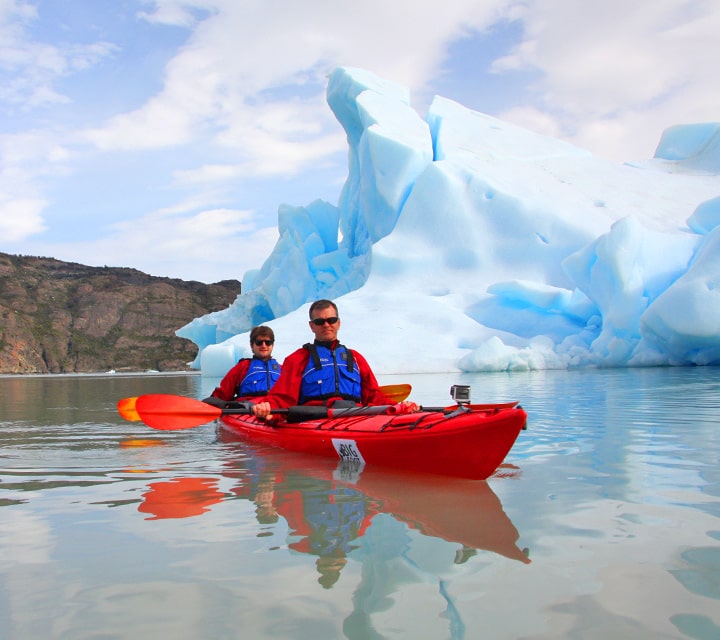 Kayaking at Grey Glacier Sea kayaking in grey glacier in Patagonia