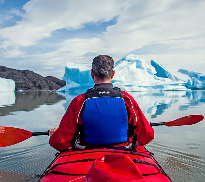 Kayaking on glacier lakes in Patagonia