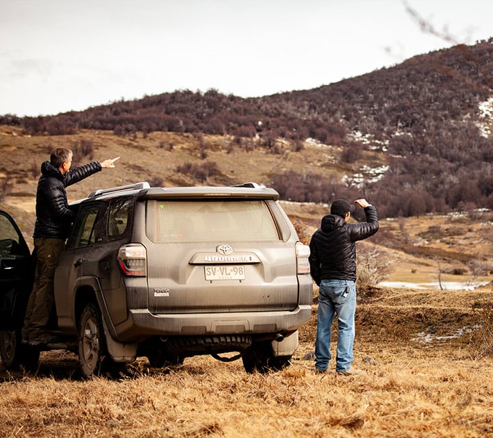 Quasar Guests on a Patagonia Overland Safari stop to admire the scenic views of Torres del Paine National Park