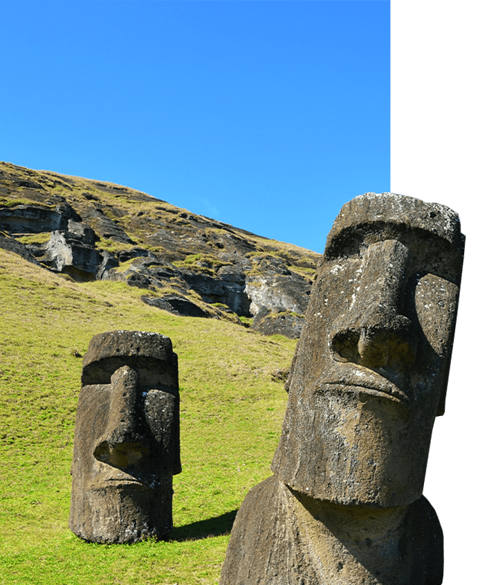 Easter Island Heads Carved Easter Island Heads in Chile, known as Moai, a UNESCO World Heritage Site