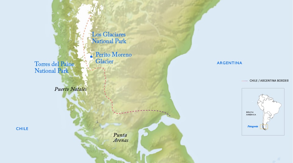Map Location of Perito Moreno Glacier in Los Glaciares National Park in Argentina's Patagonia