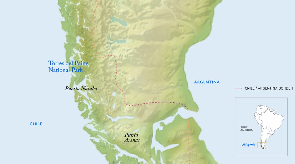 Map Location of Torres del Paine National Park in Chile