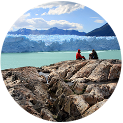 Couple overlooking Perito Moreno in Argentina