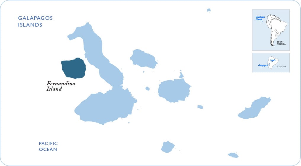 Map of the Galapagos showing Fernandina Island