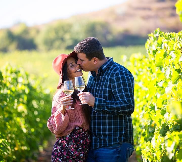 Newlywed couple in Chile wine country