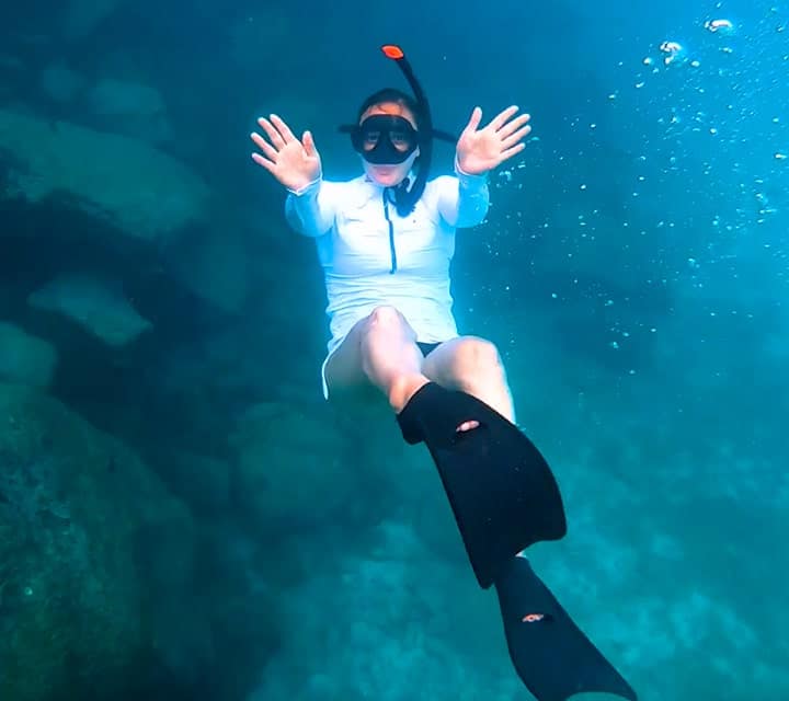Gaby Dalkin snorkeling in the Galapagos