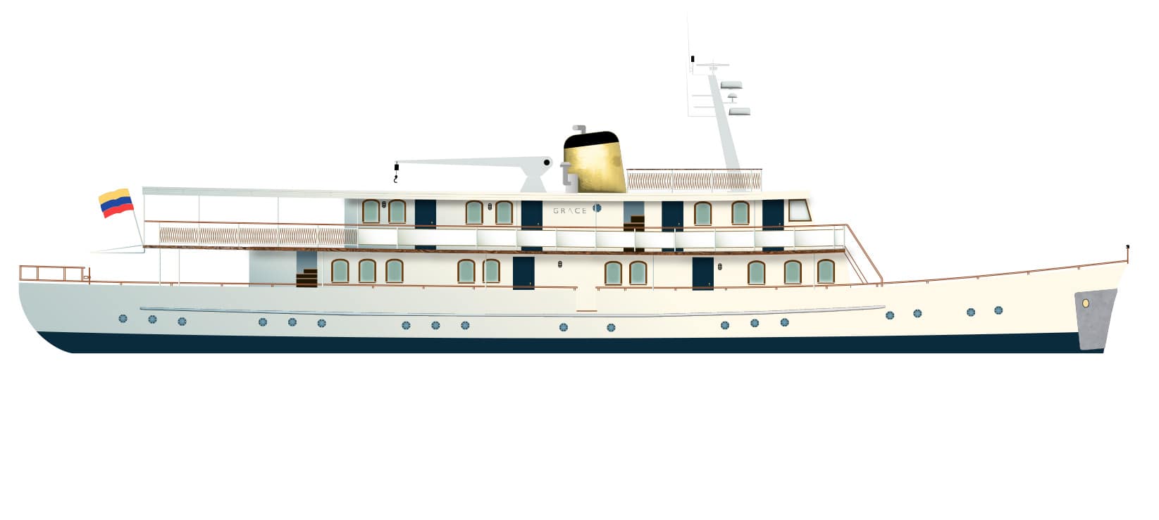 A side rendering of the Grace Yacht