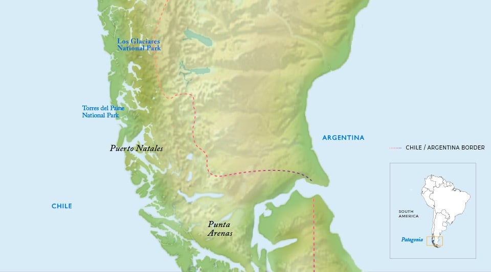 Patagonia Map showing borders of Chile and Argentina