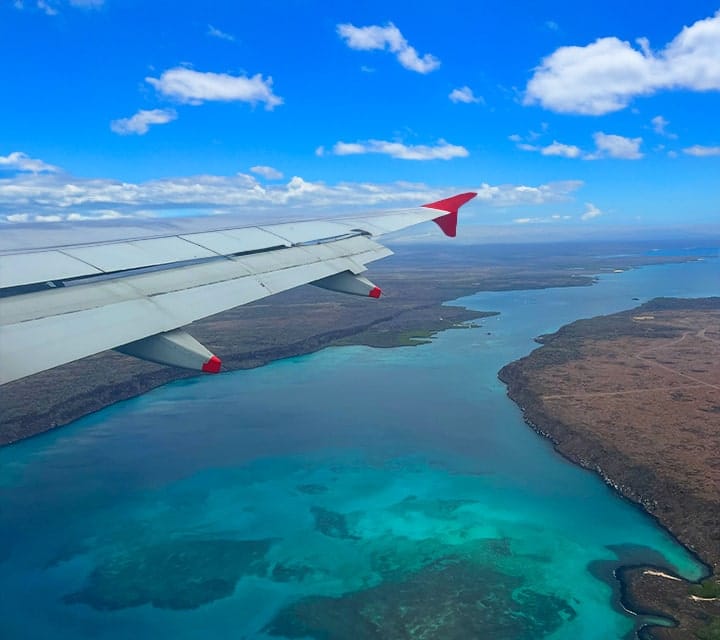 Overhead view flying into the Galapagos