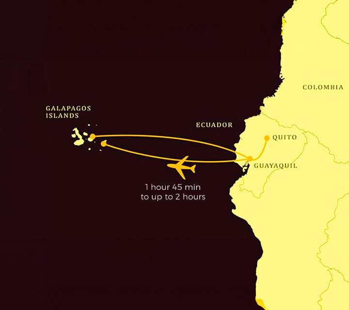 Flight duration map from Guayaquil to Galapagos