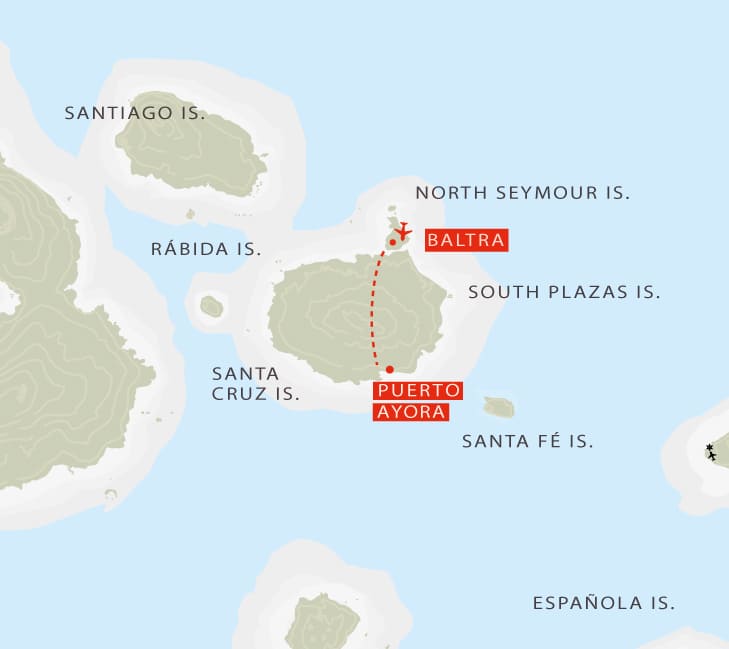 Baltra airport to Puerto Ayora map